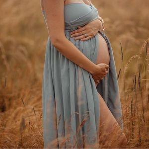 Jamie SewTrendy Maternity gown - light blue - fits sizes small- large